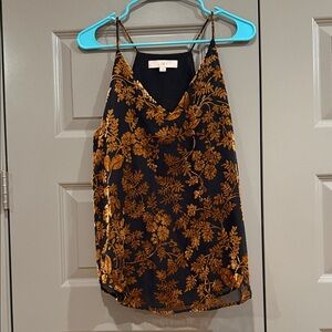 LOFT Black & Gold Floral Velvet Camisole with Spaghetti Straps